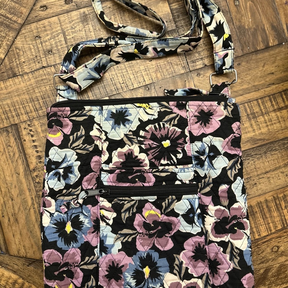 Mary Maxim Quilted Blue Purple Floral Crossbody/Shoulder Handbag Purse